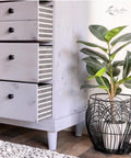 Belles and Whistles Patterns - Silkscreen Stencil provides an extra decorative touch to any project! Side of dresser painted lavender chalk paint with black painted pattern stencil on the side of the drawers.