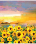 Belles and Whistles Sunflower Sunset - A1 Rice Decoupage Paper 
Image shows a layout of the Sunflower Sunset - A1 Rice Decoupage Paper , which is a field of sunflowers in front of a colorful sunset