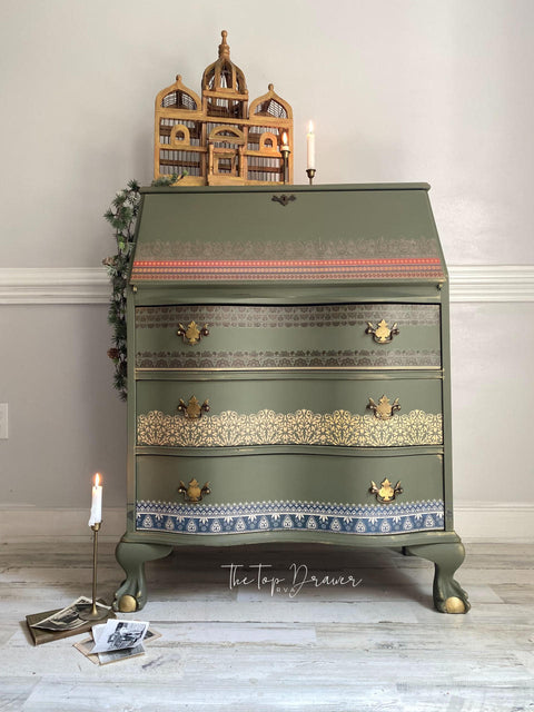 bohemian painted dresser Stenciled and Painted Macrame Dresser/ Bohemian furniture