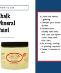 Dixie Belle Paint Amethyst Chalk Mineral Paint is the perfect paint for any DIY project! How to Use Chalk Mineral Paint. 1. Clean with White Lightning. 2. Dampen your brush and paint. 3. Darker colors usually only need one coat, but lighter colors may need two coats. 4. No waxing, sealing, or priming required. 5. Takes 15 minutes to dry.