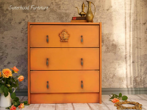 painted orange dresser Painting a Mid-Century-Modern Dresser in a Bright Color