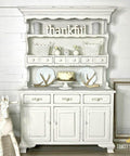 Dixie Belle Paint Fluff Chalk Mineral Paint is the perfect paint for any DIY project! Shabby Chic Kitchen China Cabinet chalk painted with Fluff chalk paint. Fluff is a serene, soft white with a slight gray undertone. Use Fluff for traditional or modern style projects.

You can also pair this paint color with a dark wax or glaze to create distressed farmhouse furniture. Fluff is a crisp color, perfect for any room in your home!