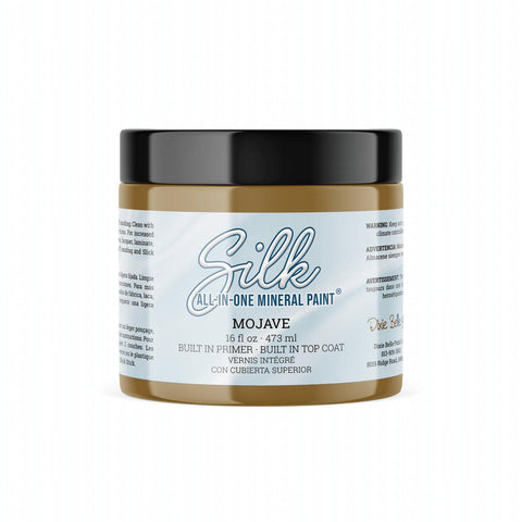 Mojave Silk All-In-One paint is perfect for painting kitchen cabinets, bathroom cabinets and painting furniture. 16 oz. can of  Mojave  yellow Silk paint.