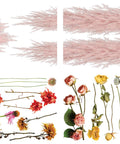 Image of Pink Pampas and Dried Wilds Transfer. A collection of pink, orange, yellow and red wildflowers and pink pampas.