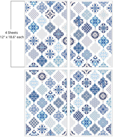 Image of the Sapphire Sonata Transfer. Four sheets of diamond shaped Mexican inspired tile pattern. "4 Sheets - 12 in. x 18.6 in. each"