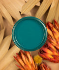 Oasis Silk All-In-One paint is perfect for painting kitchen cabinets, bathroom cabinets and painting furniture. Top view of blue green silk chalk paint