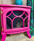 Prickly Pear Silk All-In-One paint is perfect for painting kitchen cabinets, bathroom cabinets and painting furniture.  Pink chalk painted fire place/ heater.