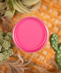 Prickly Pear Silk All-In-One paint is perfect for painting kitchen cabinets, bathroom cabinets and painting furniture. Top view of open paint can of a pink silk mineral paint . Staged with a cactus and succulents.