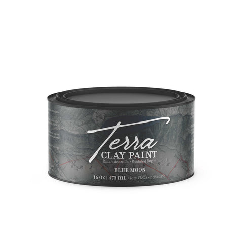 Blue Moon Terra Clay Paint provides endless possibilities for your imagination and can be used on wood, canvas, tile, fabric and more! 
Closed container of Blue Moon Terra Clay Paint.