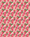 Image of Vintage Wallpaper Rice Decoupage Paper. Pink flowers with green leaves on a beige background with writing on the background.