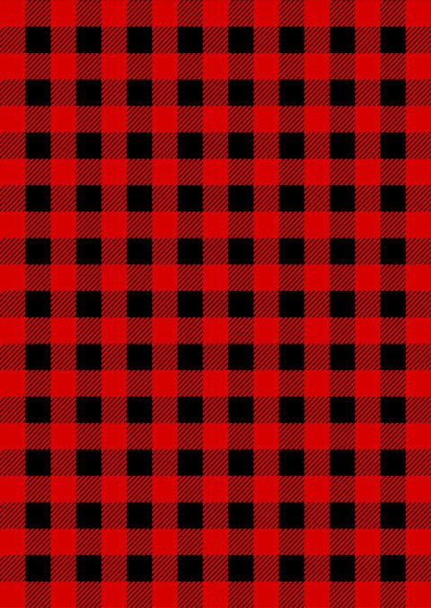 Three Christmas-themed fabric patterns: on the right, a red and black buffalo check pattern.