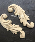 WoodUBend Applique #1320 (set of 2) is the perfect mouldable embellishment for any project! Applique #1320 (set of 2) against black background.
