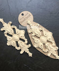 WoodUBend Applique #1339 (Set of 2) is the perfect mouldable embellishment for any project! Applique #1339 (Set of 2) with packaging against black background.