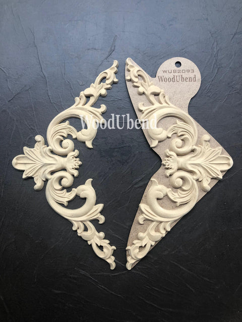 WoodUBend Corner Applique #2093 (set of 2) is the perfect mouldable embellishment for any project!
There are two wooden appliques in this pack.  These corner pieces would be good for anyone who is a vintage lover and would like to spice up their furniture.