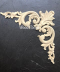 WoodUBend Corner Applique #2093 (set of 2) is the perfect mouldable embellishment for any project!
This applique is made from wood.  It is a corner piece and a Victorian feel.  This applique is resting on black leather.  This applique is perfect for someone who would like to upcycle used furniture.