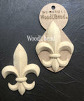 WoodUBend Fleur-de-lis Applique #X1011 (Set of 2) is the perfect mouldable embellishment for any project!
The Fleur-de-lis Applique #X1011 Set of 2, shown with one in the packaging and the second without. Staged on a black crinkled background.
